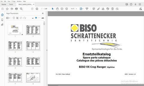 Discover the BISO VX Crop Ranger Spare Parts Catalogue Manual, a comprehensive PDF resource designed for efficient maintenance and repair of your equipment. This manual provides detailed diagrams and specifications, ensuring you have all the information needed to identify and order the correct spare parts.