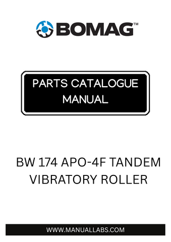 Discover the essential BOMAG BW 174 APO-4F Tandem Vibratory Roller Parts Catalogue Manual, designed specifically for models 101870191001 to 101870199999. This comprehensive manual is your go-to resource for understanding the intricate components and specifications of your roller, ensuring optimal performance and longevity.