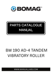 Discover the comprehensive BOMAG BW 190 AD-4 Tandem Vibratory Roller Parts Catalogue Manual, designed specifically for model numbers 101920151001 to 101920151039. This essential resource provides detailed information on all parts, ensuring you have everything you need for maintenance and repairs at your fingertips.