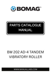 Discover the comprehensive BOMAG BW 202 AD-4 Tandem Vibratory Roller Parts Catalogue Manual, designed specifically for model numbers 101920631001 to 101920631082. This essential resource provides detailed information on parts, ensuring you have everything you need to maintain and repair your equipment efficiently.