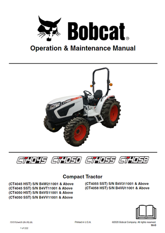 Bobcat Compact Tractor CT4045, CT4050, CT4055, CT4058 Operation & Maintenance Manual 7372752 enUS