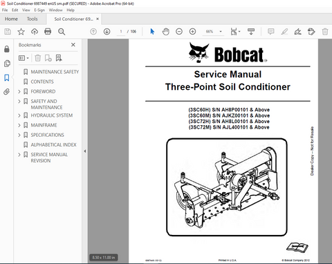 Bobcat Soil Conditioner Service Repair Manual 6987449 enUS 