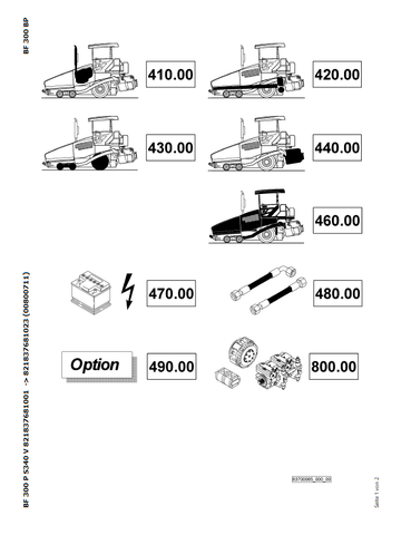 Bomag BF 300 P S340 V Asphalt Pavers Parts Catalogue Manual 00800711 - PDF File Download