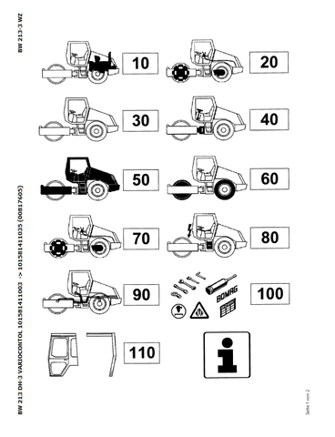  Bomag BW 213 DH-3 VARIOCONTOL Single Drum Vibratory Roller Parts Catalogue Manual 00817605 - PDF File Download