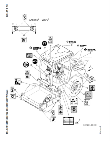 Get the complete parts catalogue manual for the Bomag BW 124 PDH-5 single drum vibratory roller, specially designed for earth and sanitary landfill construction. This PDF file download includes serial number 00825191 and covers publication numbers 861586561002 to 861586569999. Ensure smooth and efficient operation with this comprehensive guide.