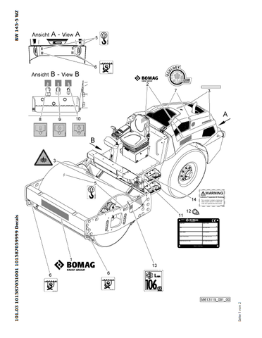 Bomag BW 145 D-5 Single Drum Vibratory Roller Parts Catalogue Manual 00825719 - PDF File Download