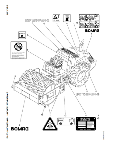 Bomag BW 156 PDH-3 Single Drum Vibratory Roller Parts Catalogue Manual 00815302 - PDF File Download