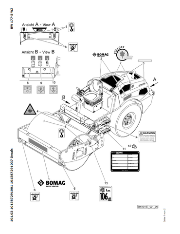 Bomag BW 177 D-5 Single Drum Vibratory Roller Parts Catalogue Manual 00825839 - PDF File Download