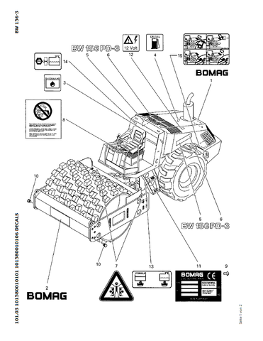 Bomag BW 156 PD-3 Single Drum Vibratory Roller Parts Catalogue Manual 00815301 - PDF File Download