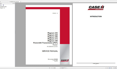 Discover the ultimate resource for your CASE IH Magnum 235, 260, 290, 315, and 340 tractors with our comprehensive Powershift Transmission Service Manual. This PDF file is meticulously designed to provide you with detailed insights and step-by-step instructions, ensuring you can maintain and repair your tractor with confidence.
