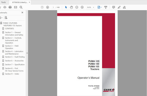 Enhance your farming efficiency with the CASE IH TRACTOR PUMA 125, 140, 155 Operator’s Manual. This comprehensive PDF file is designed to provide you with essential information