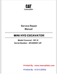 CATERPILLAR 301.8 MINI HYD EXCAVATOR SERVICE REPAIR MANUAL BFA