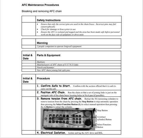 CATERPILLAR  M00052 MAINTENANCE PROCEDURES BREAKING & REMOVING CHAIN ELOUERA (ARMORED FACE CONVEYOR) TECHNICAL MANUAL- PDF FILE DOWNLOAD