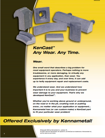 CATERPILLAR VC0058 KENNAMETALS KENCAST BROCHURE ARMORED FACE CONVEYOR GENERAL TECHNICAL INFORMATION MANUAL- PDF FILE DOWNLOAD