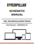 Discover detailed schematics for CAT 735 and 740 articulated trucks powered by the 3406E engine. Access manuals for S/N AXM00001-UP for optimal performance.