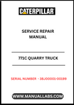 Introducing the CAT 771C Quarry Truck Service Repair Manual, specifically designed for models with serial numbers ranging from 3BJ00001 to 00199 and powered by the robust 3408 engine. This comprehensive manual is an essential resource for technicians and operators, providing detailed insights into maintenance, troubleshooting, and repair procedures tailored to keep your quarry truck running smoothly.