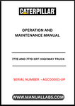Discover the essential CAT 777B and 777D Off Highway Truck Operation and Maintenance Manual, specifically designed for models with serial number AGC00001 and up, powered by the robust 3508B engine. This comprehensive guide is your go-to resource for ensuring optimal performance and longevity of your heavy-duty truck.