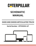 Explore the comprehensive schematic manual for CAT D40D and D400D articulated trucks. Find essential details for models 3Z-5644 and 3Z-5645, S/N 8TF00001-UP.