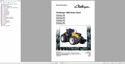 Unlock the full potential of your CHALLENGER 1000 SERIES GEN2 with the comprehensive German 1038-1046 Workshop Service Manual. This PDF file is meticulously designed to provide you with detailed insights and step-by-step instructions, ensuring that you can perform maintenance and repairs with confidence and precision.