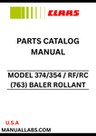 Discover the essential CLAAS Baler Rollant 374/354 Parts Catalogue Manual, specifically designed for serial numbers 76300011 to 76399999. This comprehensive guide provides detailed information on all parts and components, ensuring you have the right resources at your fingertips for maintenance and repairs.