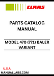 Discover the essential CLAAS Baler Variant 470 Parts Catalogue Manual, specifically designed for serial numbers 77101077 to 77101079. This comprehensive guide provides detailed information on all parts, ensuring you have the right components for maintenance and repairs.