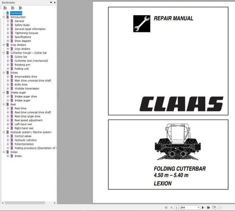 Discover the essential CLAAS Combine Harvester Header Folding Cutterbar Repair Manual, designed specifically for models ranging from 4.50M to 5.40M. This comprehensive PDF file provides detailed instructions and diagrams to help you maintain and repair your equipment