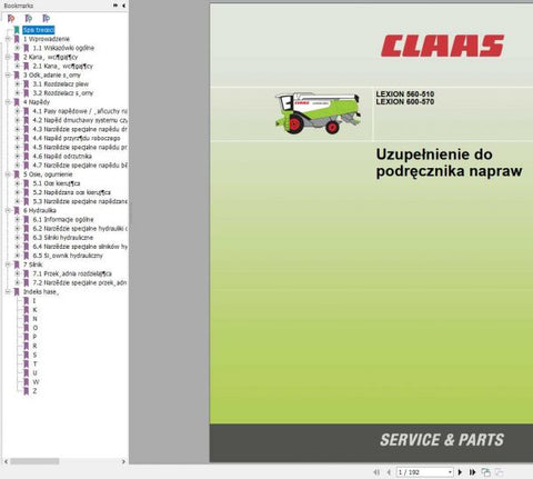 CLAAS COMBINE HARVESTER LEXION 560-510 LEXION 600-570 REPAIR MANUAL - PDF FILE