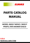 Discover the essential CLAAS Mower DISCO 3600 F MOVE / 3600 F PROFIL Parts Catalogue Manual, specifically designed for serial numbers F9701001 to F9709999. This comprehensive manual is your go-to resource for maintaining and servicing your mower, ensuring optimal performance and longevity.