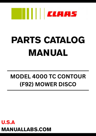 Enhance your maintenance routine with the CLAAS Mower DISCO 4000 TC CONTOUR Parts Catalogue Manual, specifically designed for serial numbers F9201001 to F9299999. This comprehensive manual provides detailed diagrams and part numbers, ensuring you have the right components at your fingertips for efficient repairs and servicing.
