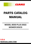 Discover the comprehensive CLAAS MOWER DISCO 8550 PLUS Parts Catalogue Manual, specifically designed for serial numbers 65202102 to 65299999. This essential resource provides detailed diagrams and part numbers, ensuring you can easily identify and order the correct components for your mower.