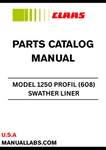 Enhance your CLAAS SWATHER LINER 1250 with the comprehensive Parts Catalogue Manual, specifically designed for serial numbers 60801001 to 60899999. This essential resource provides detailed diagrams and part numbers, ensuring you can easily identify and order the components you need for optimal performance.