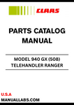 Discover the essential CLAAS Telehandler Ranger 940 GX Parts Catalogue Manual, specifically designed for serial numbers 50800011 to 50800094. This comprehensive manual is your go-to resource for identifying and sourcing the right parts for your telehandler, ensuring optimal performance and longevity of your equipment.