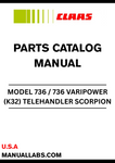 Discover the essential CLAAS Telehandler Scorpion 736 / 736 Varipower Parts Catalogue Manual, specifically designed for serial numbers K3200021 to K3299999. This comprehensive manual is your go-to resource for identifying and sourcing the right parts for your telehandler, ensuring optimal performance and longevity.