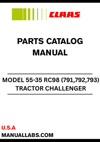 Discover the comprehensive CLAAS Tractor Challenger 55-35 RC98 Parts Catalogue Manual, designed specifically for serial numbers 79201001 to 79202199. This essential resource provides detailed diagrams and part numbers, ensuring you can easily identify and order the components you need to keep your tractor running smoothly.