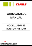 Discover the essential CLAAS Tractor History 175-74 TZ Parts Catalogue Manual, specifically designed for serial numbers CT52K0001 to CT52K0199. This comprehensive manual serves as a vital resource for anyone looking to maintain or repair their CLAAS tractor, ensuring you have access to the correct parts and specifications.