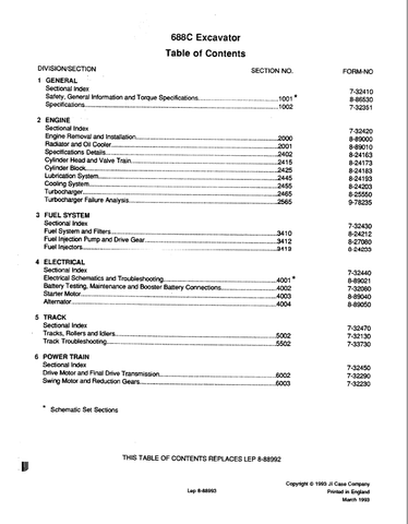 Case 688C EXCAVATOR Service Repair Manual 8-88993 - PDF File Download