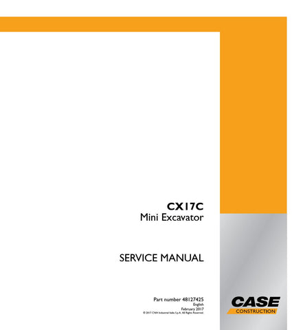 Case CX17C Mini Excavator Service Manual 48127425, 48127447.
