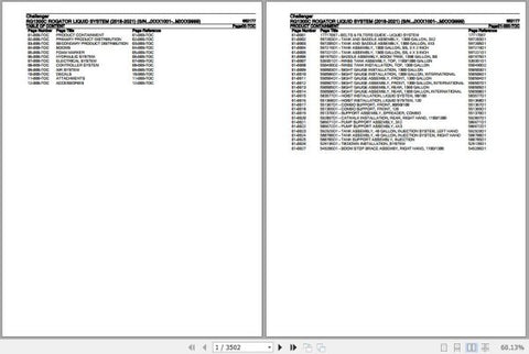 Enhance your maintenance and repair capabilities with the CHALLENGER RG1300C ROGATOR Liquid System Spare Parts Catalogue Manual (652177) in PDF format. This comprehensive manual provides detailed diagrams and part numbers, ensuring you can easily identify and order the necessary components for your equipment. With this invaluable resource at your fingertips, streamline your repair process and keep your machinery running smoothly, maximizing efficiency and minimizing downtime. Perfect for technicians and ope