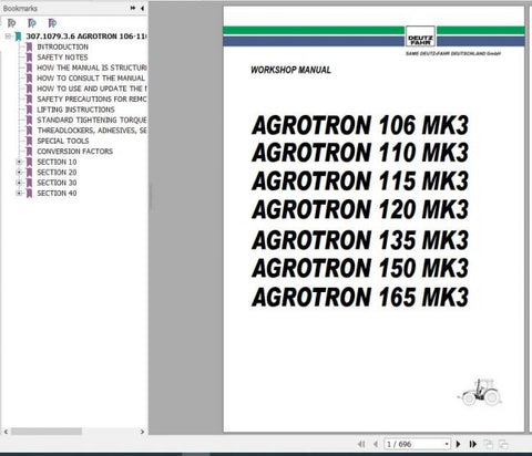 Unlock the full potential of your DEUTZ-FAHR Agrotron tractor with our comprehensive Workshop Manual, available in a convenient PDF format. This essential guide covers models