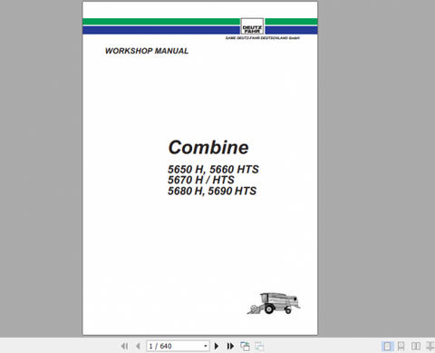 Unlock the full potential of your DEUTZ combine with the comprehensive Workshop Manual for models 5650, 5660, 5670, 5680, and 5690 H HTS. This PDF file is an essential resource for both seasoned professionals and DIY enthusiasts, providing detailed insights into maintenance, troubleshooting, and repair procedures tailored specifically