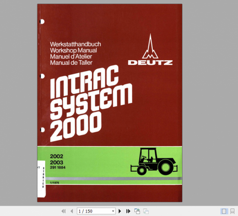 Unlock the full potential of your DEUTZ INTRAC 2002 and 2003 with our comprehensive workshop manual, available in a convenient PDF format. This essential guide provides detailed insights into maintenance, troubleshooting, and repair procedures, ensuring your machinery operates at peak performance.