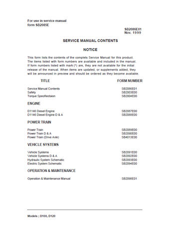 DOOSAN D100, D120 LIFT TRUCK Service Repair Manual