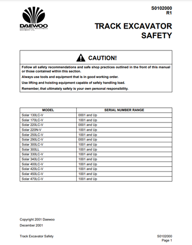 Daewoo Doosan Solar 450LC-V Excavator Workshop Service Repair Manual