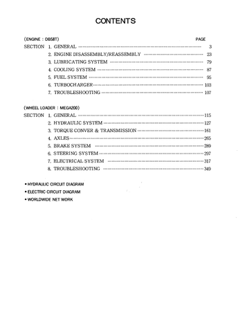 Deawoo Doosan MEGA 200 Wheel Loader Shop Manual