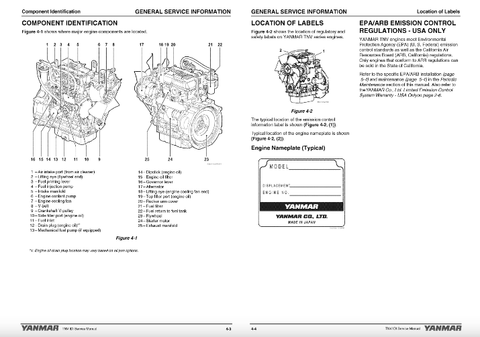 JOHN DEERE, YANMAR 3TNTV74F INDUSTRIAL ENGINE SERVICE MANUAL P/N: 0BTN4G00300 - PDF FILE