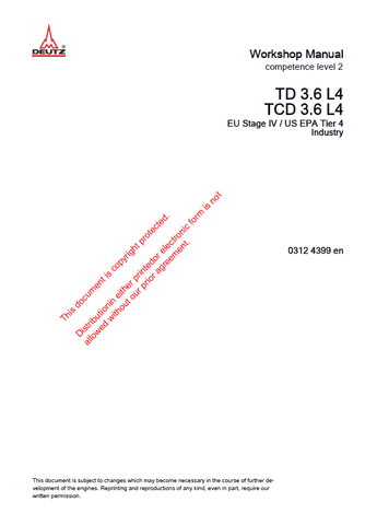 Deutz TD3.6 L4 & TCD3.6 L4 Industry Engine (EU Stage IV / US EPA Tier 4) Service Repair Manual