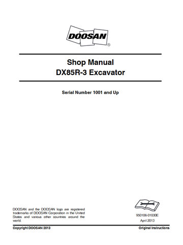 Doosan DX85R-3 Excavator Workshop Service Repair Manual