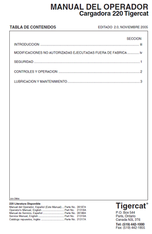 TIGERCAT 220 LOADER USER MANUAL