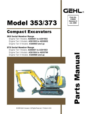 GE353 & 373 - Gehl Compact Excavator Parts Manual PDF Download