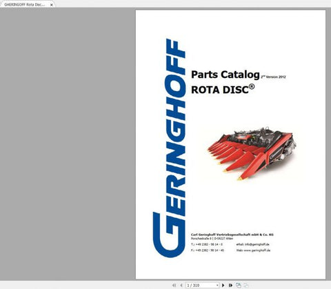 Discover the GHERINGOFF ROTA DISC 2012 Original 1045 Spare Parts Catalogue Manual, a comprehensive PDF file designed for easy access to essential information. This manual